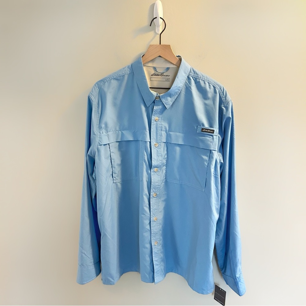 Eddie Bauer Guide Long Sleeve Shirt Mens Size XXL Sky Blue Button Down Hiking - Picture 1 of 9
